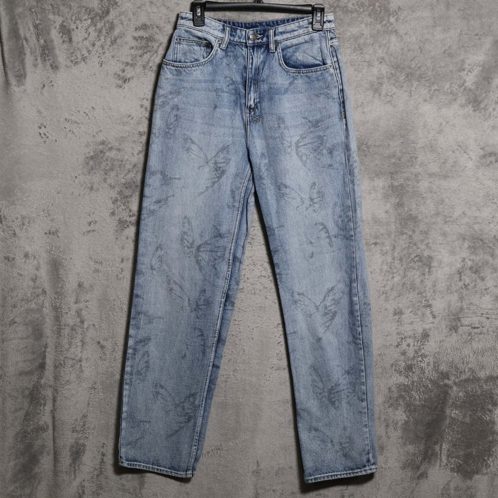 Ksubi Jeans Women 28x31 Blue Butterfly Print Straight Leg Denim Relaxed Fit Edgy